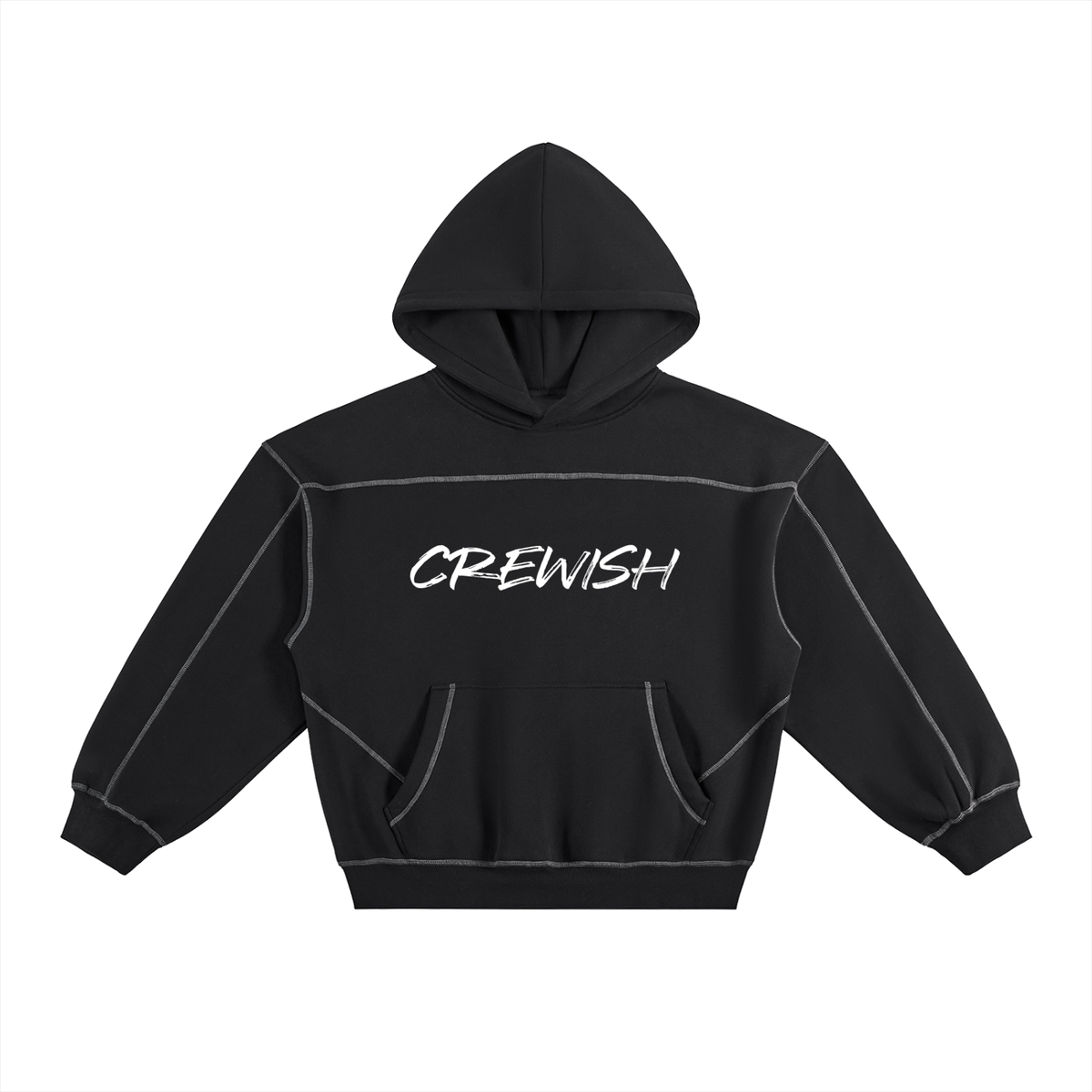 Contrast-Stitched Boxy Fleece Hoodie