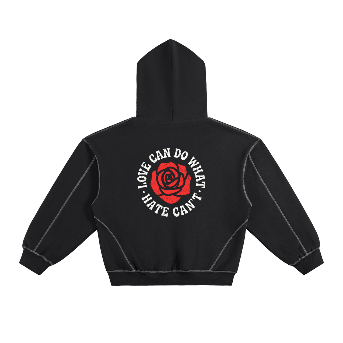 Contrast-Stitched Boxy Fleece Hoodie