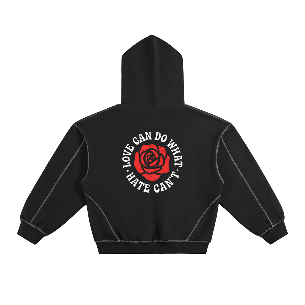 Contrast-Stitched Boxy Fleece Hoodie